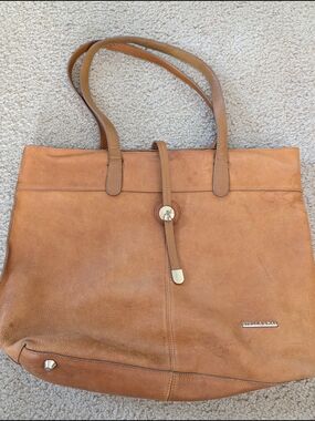 Stella & Max Cognac Leather Tote with Strap Detail